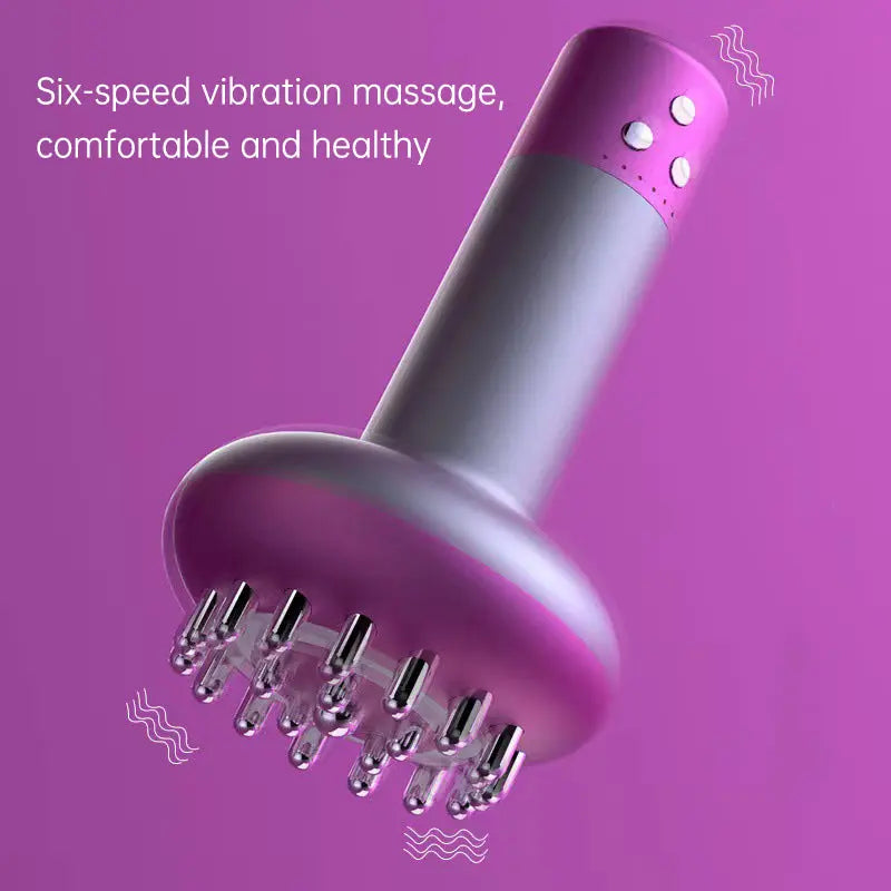 Purple Electric Meridian Brush Massager - 6-in-1 Handheld Device with Vibration, Microcurrent, and Heat Therapy Wholesale Hub
