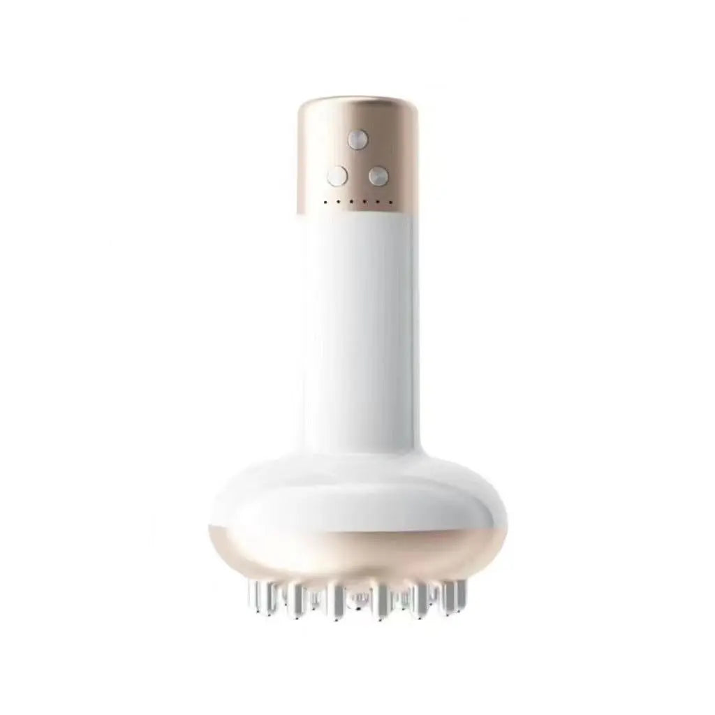 White Electric Meridian Brush Massager - 6-in-1 Handheld Device with Vibration, Microcurrent, and Heat Therapy Wholesale Hub