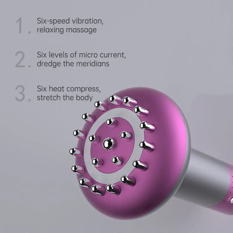 White Electric Meridian Brush Massager - 6-in-1 Handheld Device with Vibration, Microcurrent, and Heat Therapy Wholesale Hub