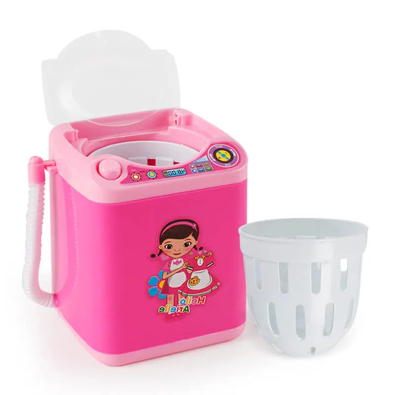 Pink Kids Mini Electric Toy Washing Machine with Spin Dryer Basket - Pretend Play Appliance Wholesale Hub