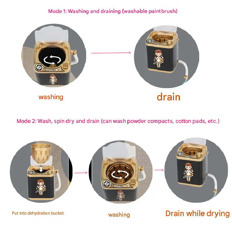 Black Kids Mini Electric Toy Washing Machine with Spin Dryer Basket - Pretend Play Appliance Wholesale Hub