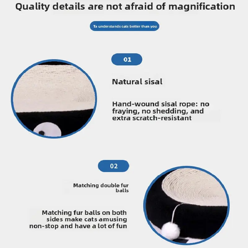 Oval-shaped black coal balls Large Cat Scratcher Bed 2 in 1 Sisal Scratching Pad & Plush Lounge Nest Durable Claw Grinder Mat for Indoor Cats Wholesale Hub