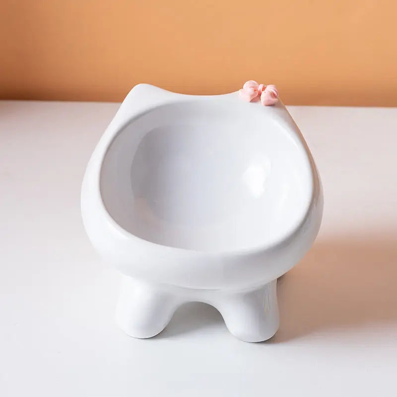 White Ceramic Elevated Cat Bowl Tilted Raised Pet Feeder with Anti-Slip Base Cute Design for Wet or Dry Food Ideal for Australian Pets Wholesale Hub