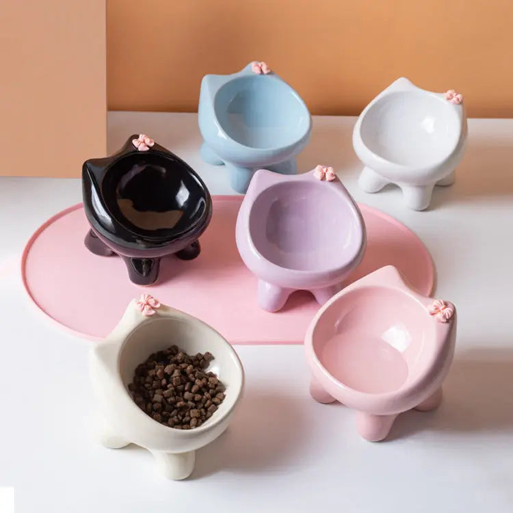 White Ceramic Elevated Cat Bowl Tilted Raised Pet Feeder with Anti-Slip Base Cute Design for Wet or Dry Food Ideal for Australian Pets Wholesale Hub