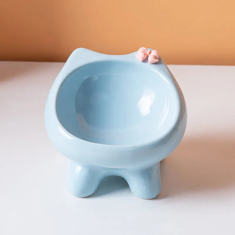 Blue Ceramic Elevated Cat Bowl Tilted Raised Pet Feeder with Anti-Slip Base Cute Design for Wet or Dry Food Ideal for Australian Pets Wholesale Hub