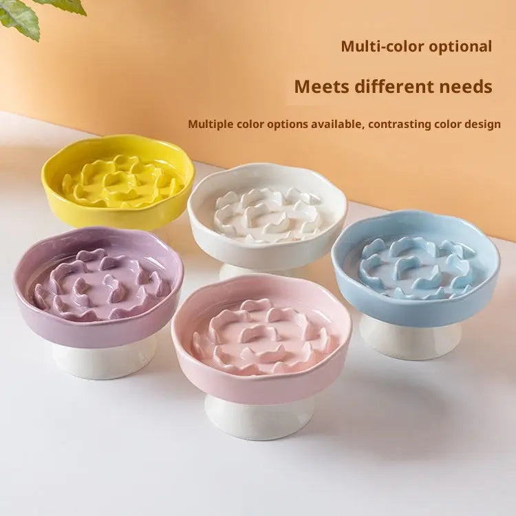 White Ceramic Elevated Slow Feeder Bowl Raised Pet Dish 310ml Anti-Vomit Puzzle Design for Cats and Small Dogs Healthy Digestion Sturdy Base Wholesale Hub