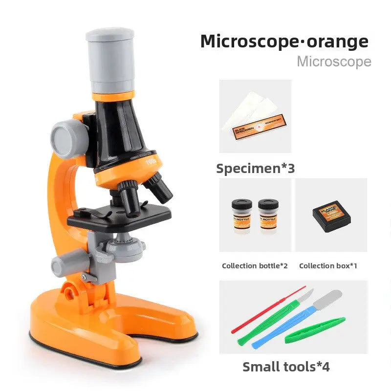 Orange Kids Biological Microscope Kit 100x 400x 1200x LED Magnification STEM Science Toy for School Students with Sample Slides Wholesale Hub