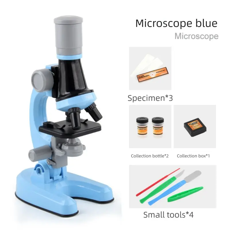 Blue Kids Biological Microscope Kit 100x 400x 1200x LED Magnification STEM Science Toy for School Students with Sample Slides Wholesale Hub