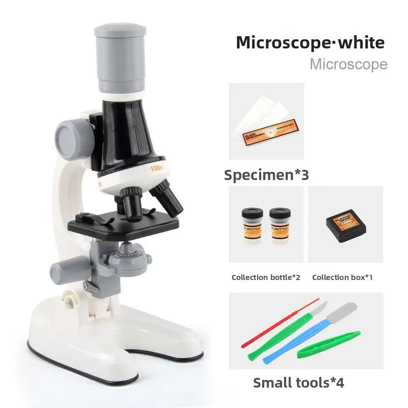 White Kids Biological Microscope Kit 100x 400x 1200x LED Magnification STEM Science Toy for School Students with Sample Slides Wholesale Hub