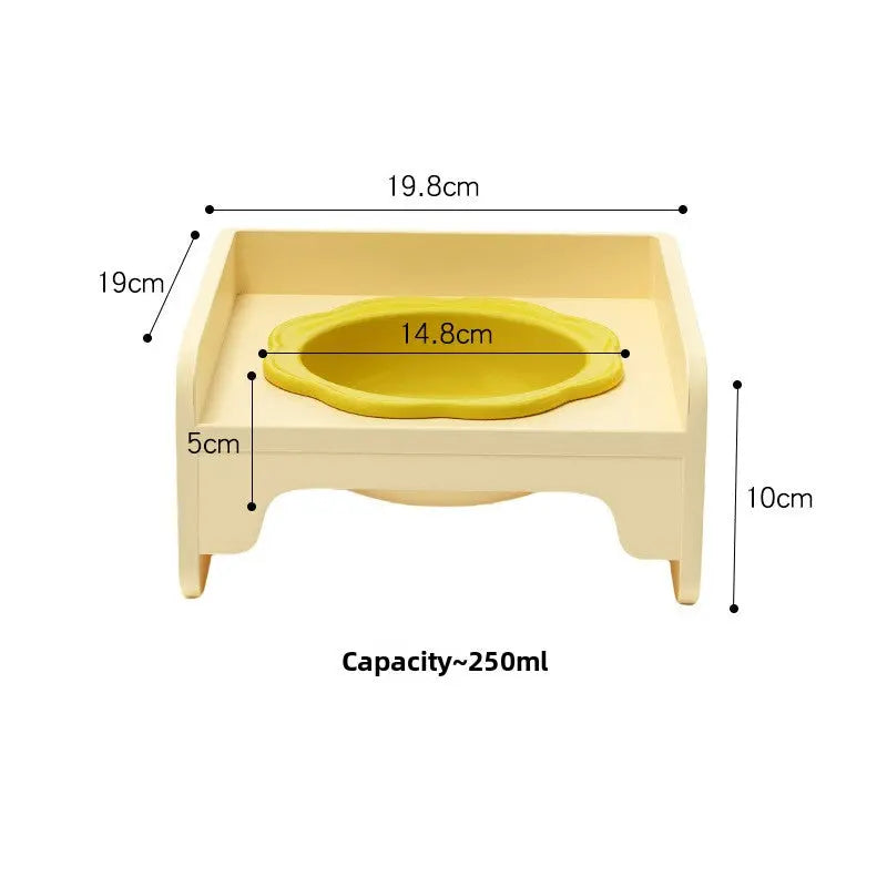 Yellow Ceramic Raised Cat Bowl with Splash Proof Stand 250ml Elevated Pet Feeder for Kittens and Small Dogs Modular Interlocking Design Wholesale Hub