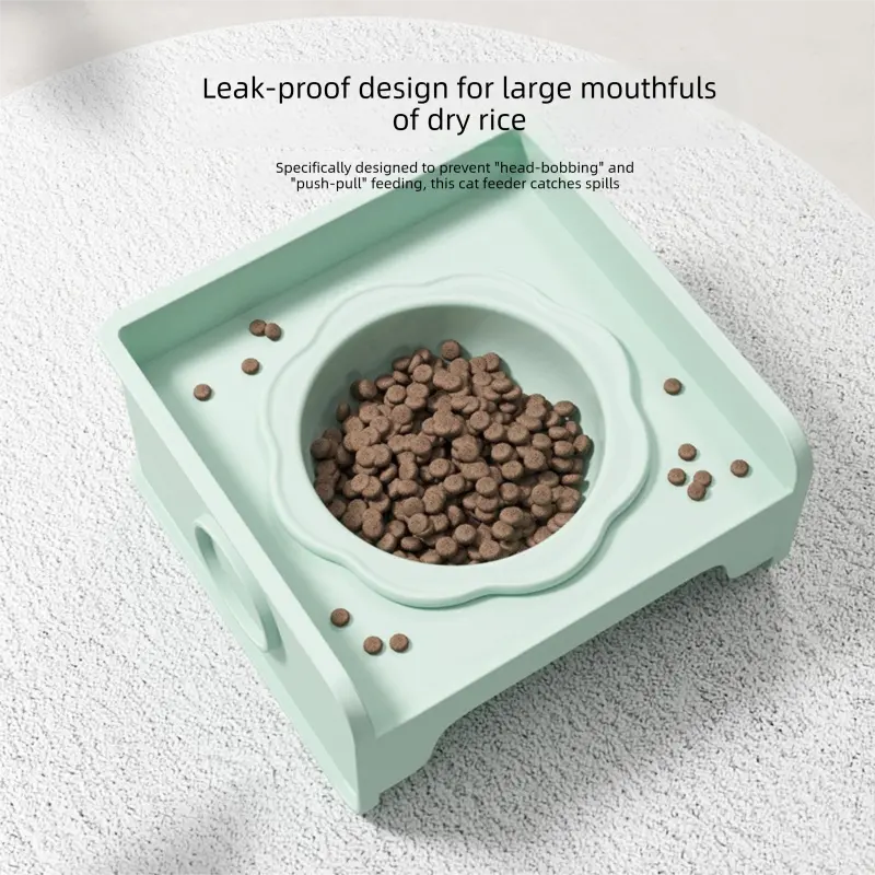 Yellow Ceramic Raised Cat Bowl with Splash Proof Stand 250ml Elevated Pet Feeder for Kittens and Small Dogs Modular Interlocking Design Wholesale Hub