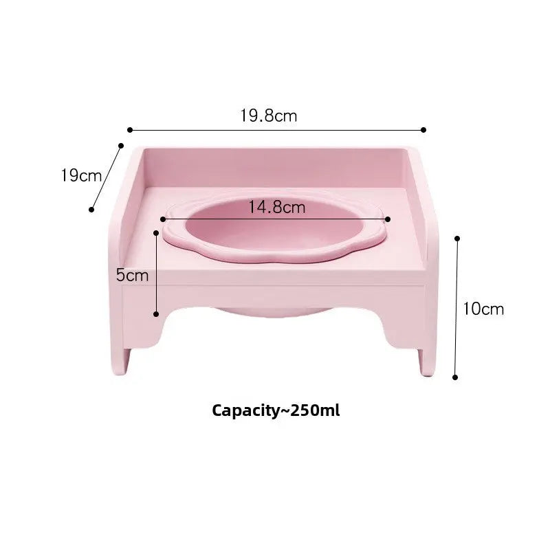 Pink Ceramic Raised Cat Bowl with Splash Proof Stand 250ml Elevated Pet Feeder for Kittens and Small Dogs Modular Interlocking Design Wholesale Hub