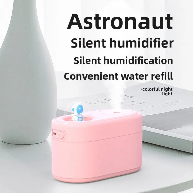 Pink Rechargeable Mini Astronaut Air Humidifier USB Desktop Cool Mist Humidifier with 7-Color LED Night Light for Bedroom and Office Wholesale Hub