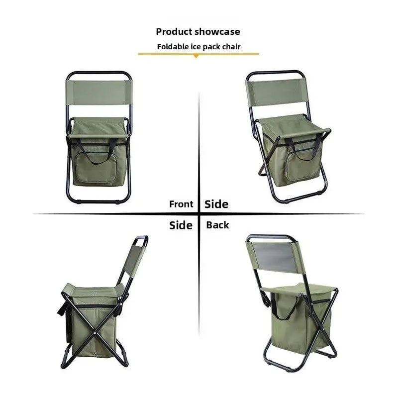 Olive green 3-in-1 Portable Folding Camping Chair with Built-in 10L Cooler Bag Lightweight Backpack Stool for Fishing Beach and Outdoor Picnics Wholesale Hub