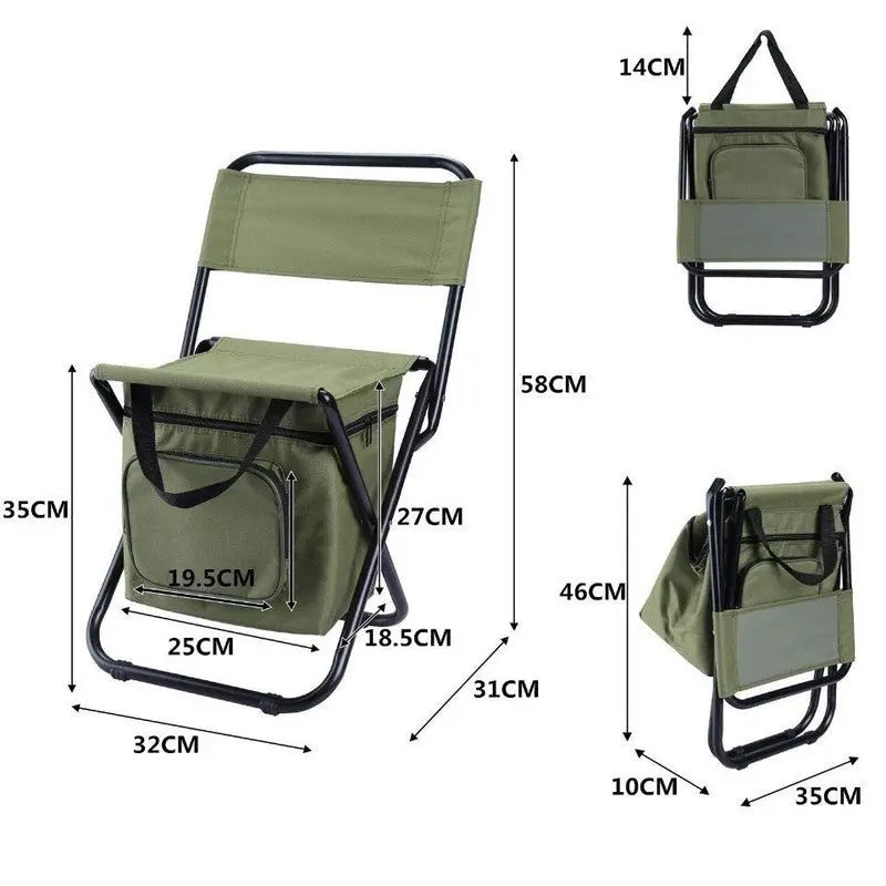 Military green 3-in-1 Portable Folding Camping Chair with Built-in 10L Cooler Bag Lightweight Backpack Stool for Fishing Beach and Outdoor Picnics Wholesale Hub