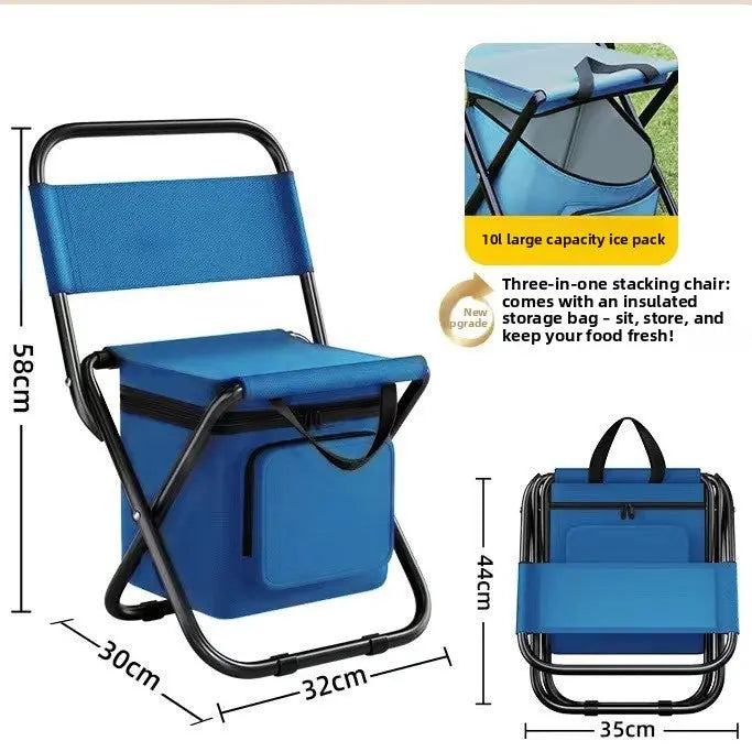 Blue 3-in-1 Portable Folding Camping Chair with Built-in 10L Cooler Bag Lightweight Backpack Stool for Fishing Beach and Outdoor Picnics Wholesale Hub