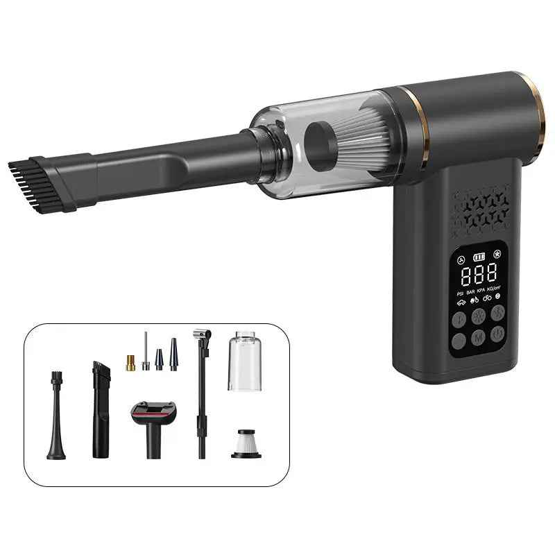 Black 4-in-1 Car Vacuum Cleaner and Tyre Inflator Portable Cordless Air Pump with LED Light and Digital Pressure Gauge Wholesale Hub