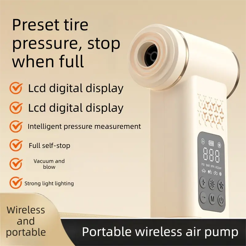 Black 4-in-1 Car Vacuum Cleaner and Tyre Inflator Portable Cordless Air Pump with LED Light and Digital Pressure Gauge Wholesale Hub