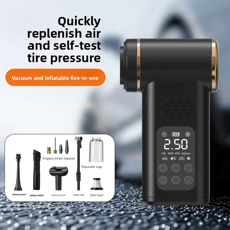 Black 4-in-1 Car Vacuum Cleaner and Tyre Inflator Portable Cordless Air Pump with LED Light and Digital Pressure Gauge Wholesale Hub