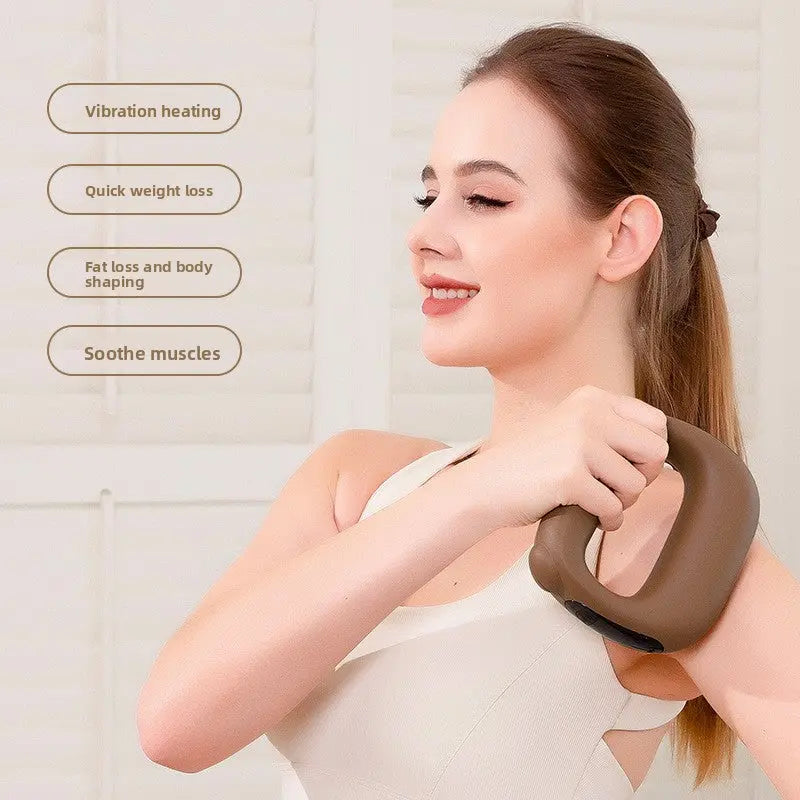 Brown Portable Fascia Massage Ring Vibration Massager with Heat and LED Display for Muscle Relaxation and Body Shaping Wholesale Hub