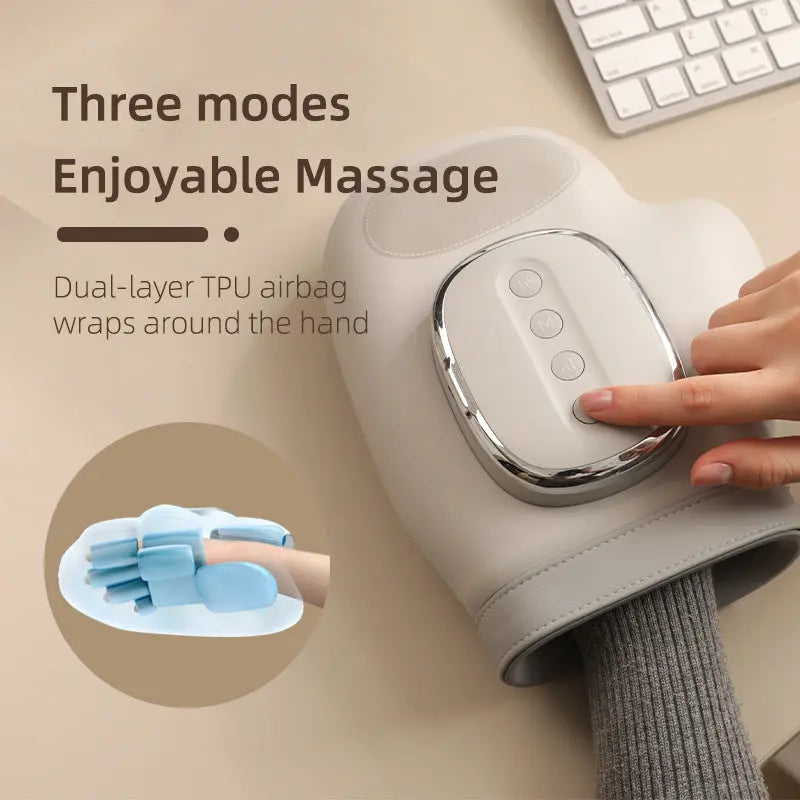 Grey Electric Cordless Hand Massager with Heat and Air Compression Smart Finger and Palm Massager for Arthritis Pain Relief and Relaxation Wholesale Hub
