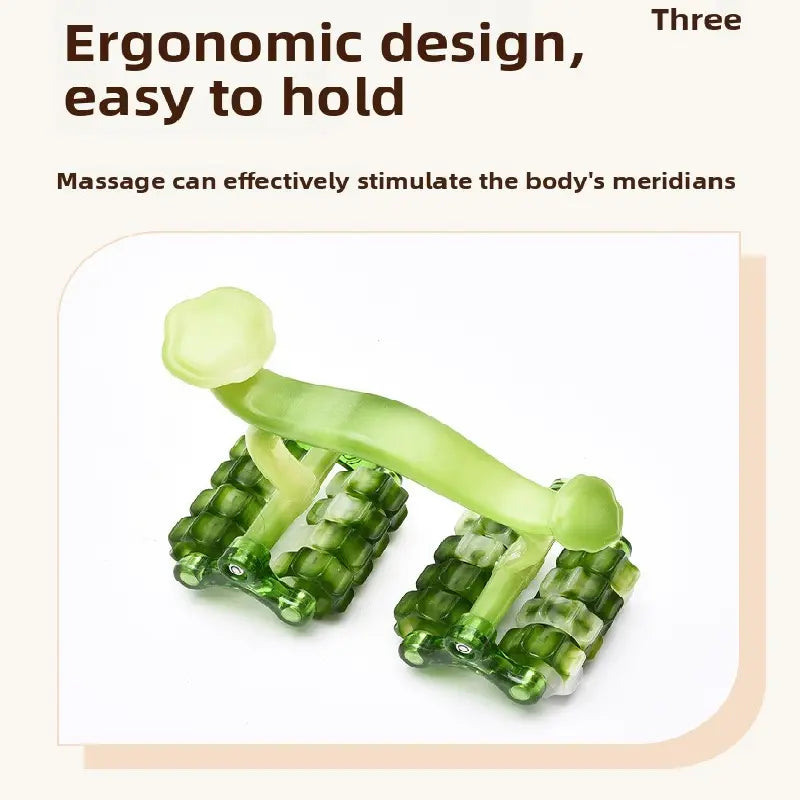 2-Pcs Green Manual Roller Massager Handheld Full Body Relaxation Tool for Back Waist Legs Moon Car Design Ergonomic Deep Tissue Massage for Australian Homes Wholesale Hub