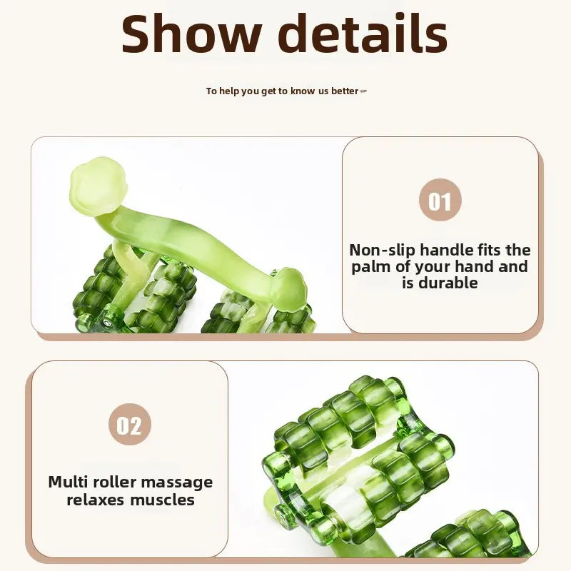 2-Pcs Green Manual Roller Massager Handheld Full Body Relaxation Tool for Back Waist Legs Moon Car Design Ergonomic Deep Tissue Massage for Australian Homes Wholesale Hub