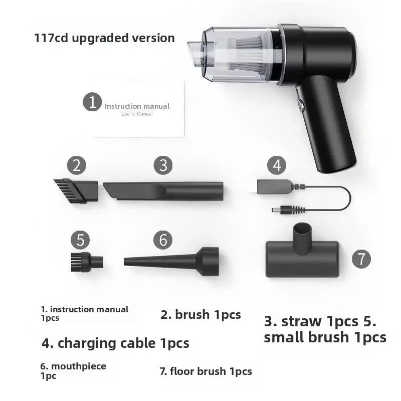 Cordless Handheld Car Vacuum Cleaner 2-in-1 Air Duster Blower 120W High Power Portable Mini Detailer for Auto Home Office Phantom Black Wholesale Hub