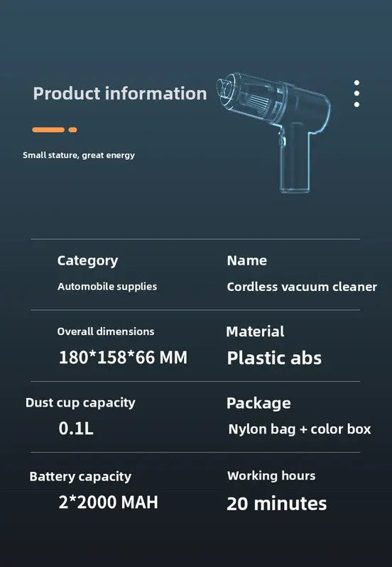 2-in-1 Cordless Handheld Car Vacuum Cleaner 120W High Power Suction and Blower Portable Mini Duster for Auto and Home Blue Wholesale Hub