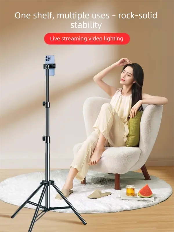 1.7m Black Tripod Stand with Phone Holder Adjustable Floor Stand for Live Streaming Vlogging Overhead Video Recording Makeup Kit with Carry Bag Wholesale Hub