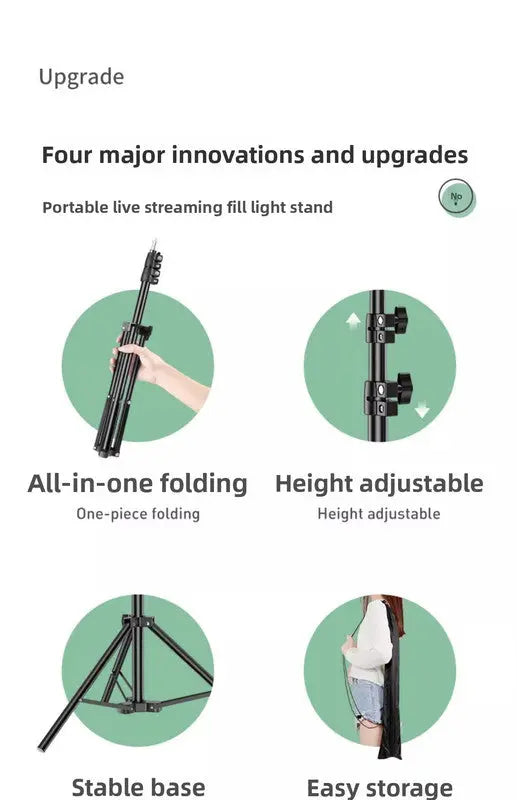 1.7m Black Tripod Stand with Phone Holder Adjustable Floor Stand for Live Streaming Vlogging Overhead Video Recording Makeup Kit with Carry Bag Wholesale Hub