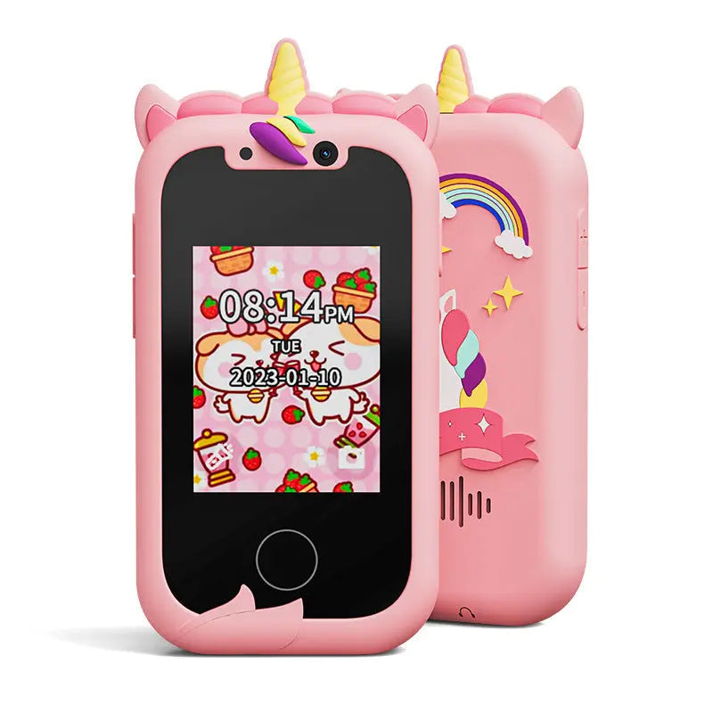 Kids Unicorn Smart Phone Toy with Dual Camera and IPS Touch Screen Educational Games MP3 Music Player 512MB Card Included Pink Silicone Case Ideal for Girls Gift Wholesale Hub