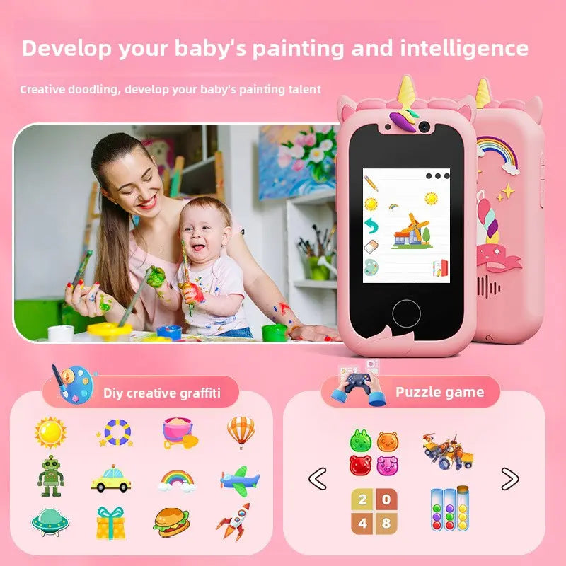 Kids Smart Phone Toy with Dual Camera and IPS Touch Screen Blue Dinosaur Silicone Case Educational Games MP3 Music Player 512MB Card Included Ideal Gift for Boys Wholesale Hub
