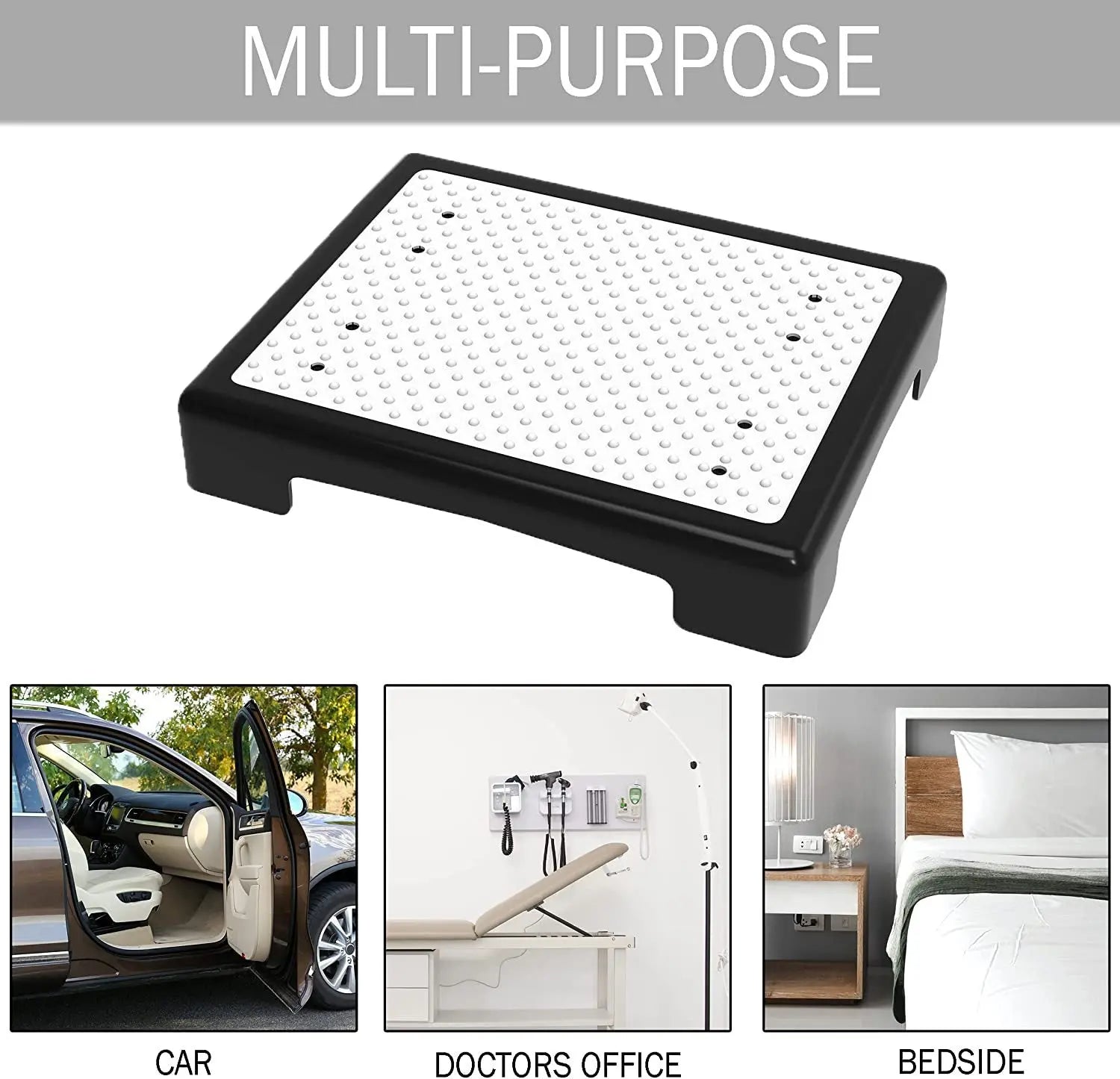 Portable Outdoor Half Step Stool Non-Slip Mobility Aid Large Platform 43x33cm for Elderly Home Car & Bath Use Black Base with White Top Mat Wholesale Hub
