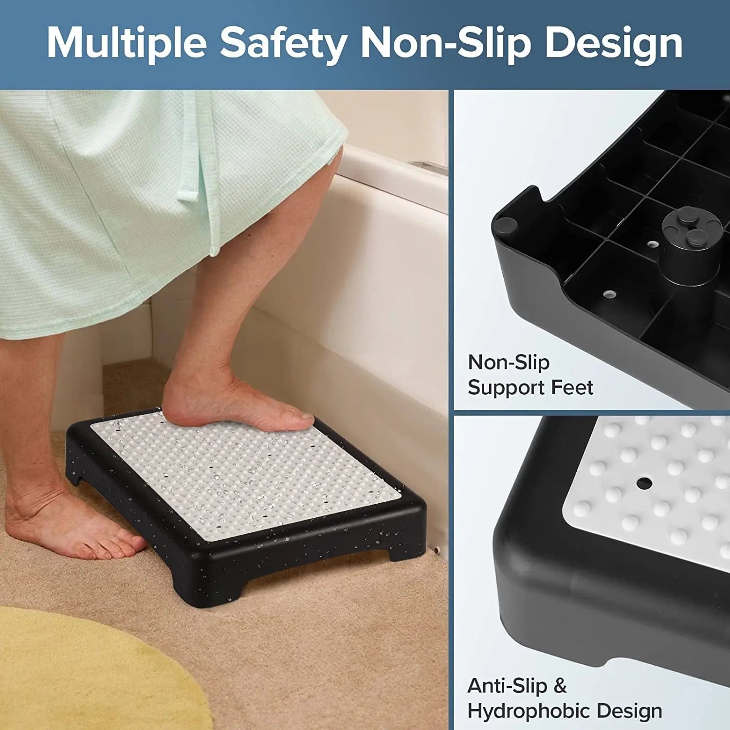 Portable Outdoor Half Step Stool Non-Slip Mobility Aid Compact Platform 43x33cm for Bath Home & Car Use White Base with Blue Top Mat Wholesale Hub
