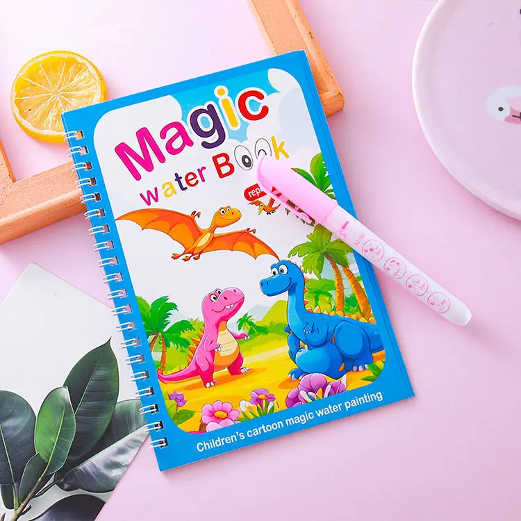 2 PCS Magic Water Colouring Book Reusable Mess Free Painting Set Dinosaur and Flamingo Themes with Refillable Water Pens for Kids Travel Activity and Educational Art Wholesale Hub