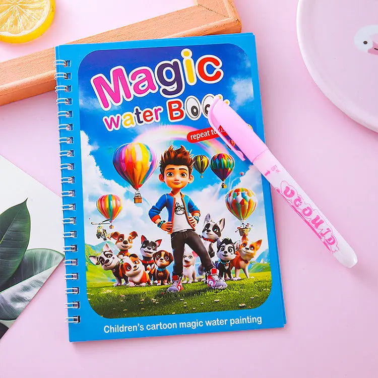 2 PCS Magic Water Colouring Book Reusable Mess Free Painting Set Space Astronaut and Cartoon Puppy Themes with Refillable Water Pens for Kids Travel Activity Wholesale Hub