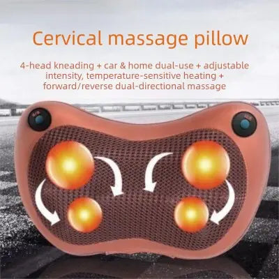 Electric Shiatsu Massage Pillow with Heat - Dual Button Deep Kneading Neck & Back Massager - Adjustable Speed & Direction Car Home Cushion - Brown Wholesale Hub