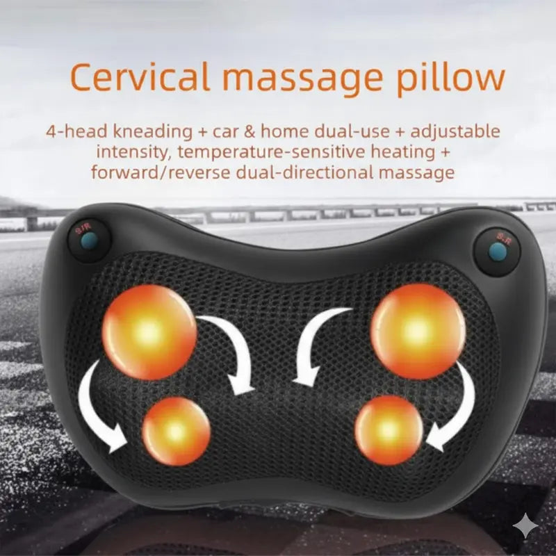 Electric Shiatsu Massage Pillow with Heat - Dual Button Deep Kneading Neck & Back Massager - Adjustable Speed & Direction Car Home Cushion - Black Wholesale Hub
