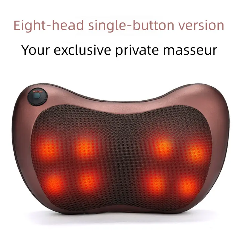 Cordless Rechargeable Shiatsu Massage Pillow - 8 Node Deep Kneading Neck & Back Massager with Heat - Wireless Portable Cushion for Home Car & Travel - Brown Wholesale Hub