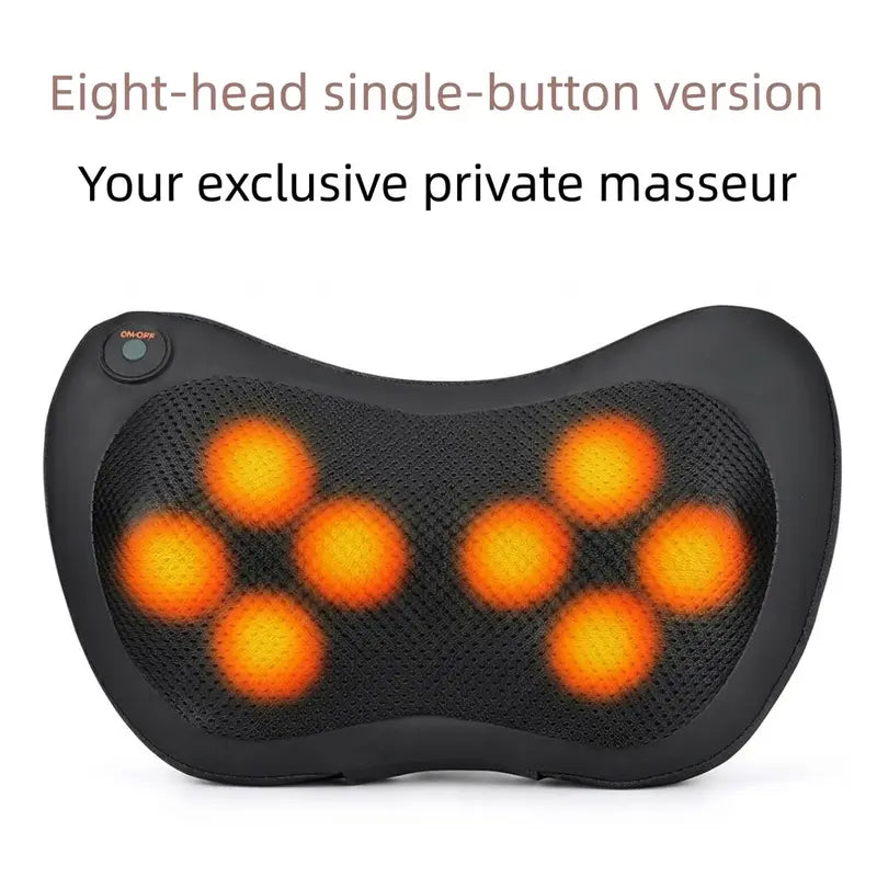 Cordless Rechargeable Shiatsu Massage Pillow - 8 Node Deep Kneading Neck & Back Massager with Heat - Wireless Portable Cushion for Home Car & Travel - Black Wholesale Hub
