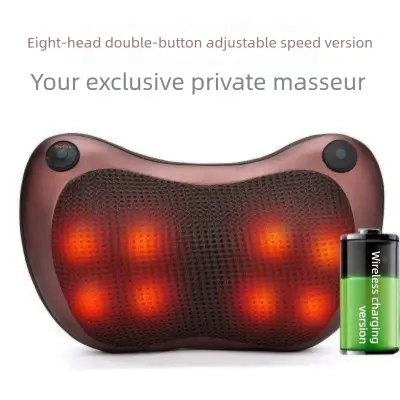 Cordless Rechargeable Shiatsu Massage Pillow - 8 Node Dual Button Neck & Back Massager with Heat - Wireless Deep Kneading Cushion for Car Home & Travel - Brown Wholesale Hub