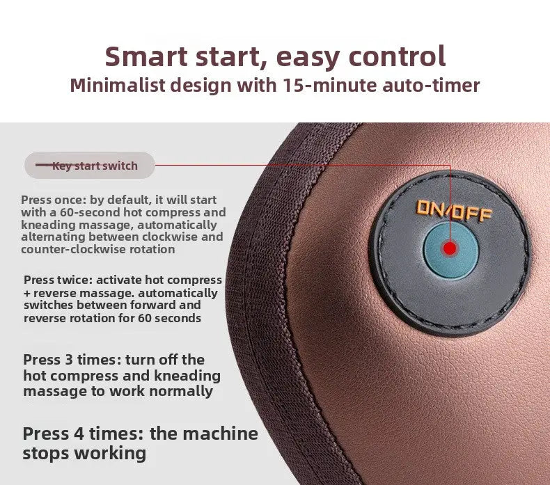 Cordless Rechargeable Shiatsu Massage Pillow - 8 Node Dual Button Neck & Back Massager with Heat - Wireless Deep Kneading Cushion for Car Home & Travel - Brown Wholesale Hub