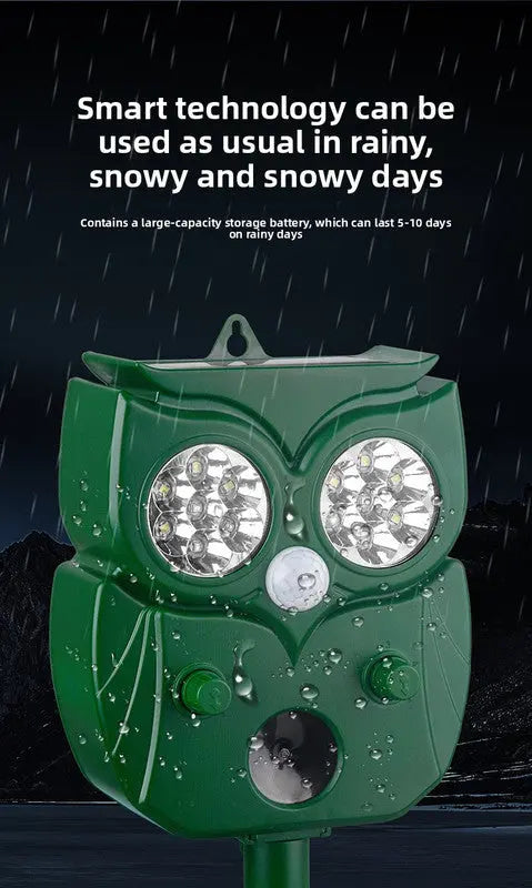 Solar Ultrasonic Animal Repeller - Owl Design with 14 LED Flashing Lights - Outdoor Motion Sensor Deterrent for Birds, Cats, Dogs & Rodents - 5 Adjustable Modes with USB Charging Wholesale Hub