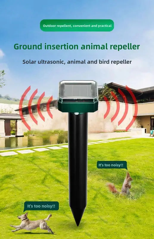 Solar-Powered Sonic Snake and Rodent Repeller Ground Stake - Outdoor Waterproof Ground Vibration Pest Deterrent Device - Ultrasonic Control for Moles, Voles, and House Mice - Garden Lawn Protection - Green Square Top Model Wholesale Hub