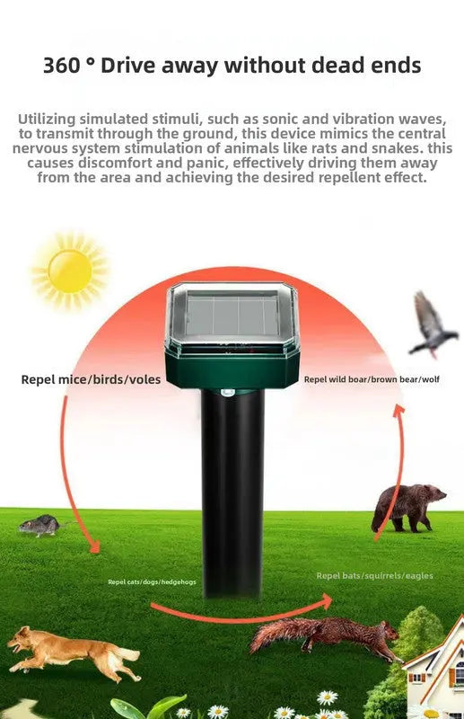Solar-Powered Sonic Snake and Rodent Repeller Ground Stake - Outdoor Waterproof Ground Vibration Pest Deterrent Device - Ultrasonic Control for Moles, Voles, and House Mice - Garden Lawn Protection - Green Square Top Model Wholesale Hub