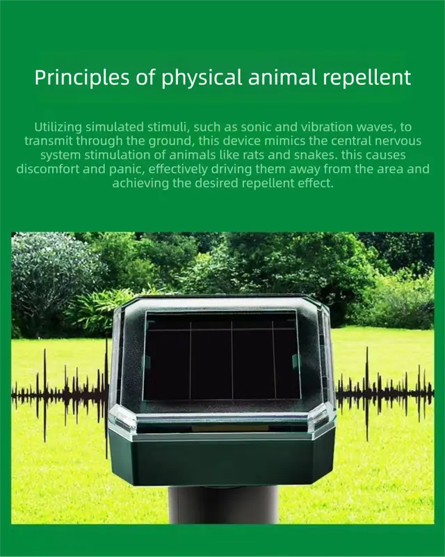 Solar-Powered Sonic Snake and Rodent Repeller Ground Stake - Outdoor Waterproof Ground Vibration Pest Deterrent Device - Ultrasonic Control for Moles, Voles, and House Mice - Garden Lawn Protection - Green Circular Top Model Wholesale Hub
