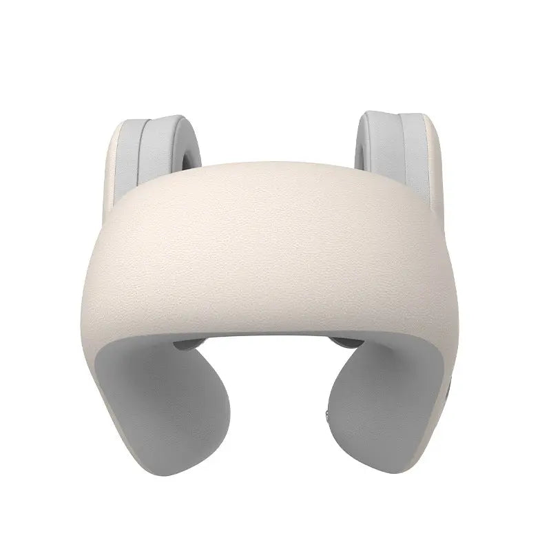 Smart 4-in-1 Travel Neck Pillow with ANC Headphones - Heated Vibration Massage & Bluetooth Audio - Memory Foam Support for Planes & Home - Beige Wholesale Hub