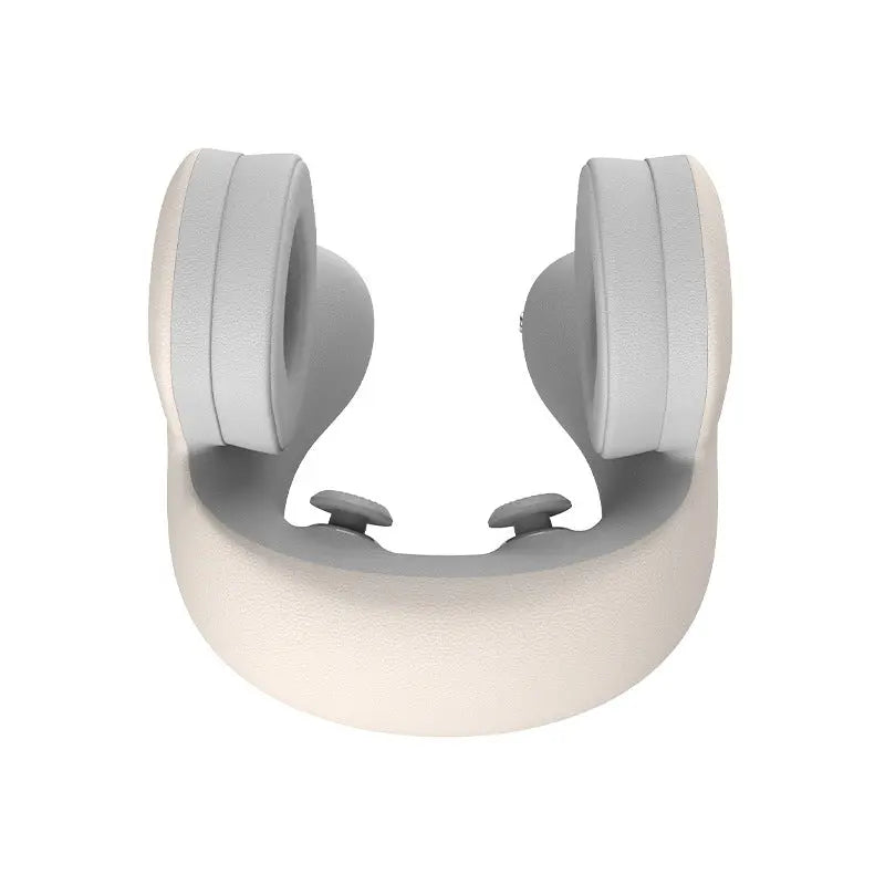Smart 4-in-1 Travel Neck Pillow with ANC Headphones - Heated Vibration Massage & Bluetooth Audio - Memory Foam Support for Planes & Home - Beige Wholesale Hub