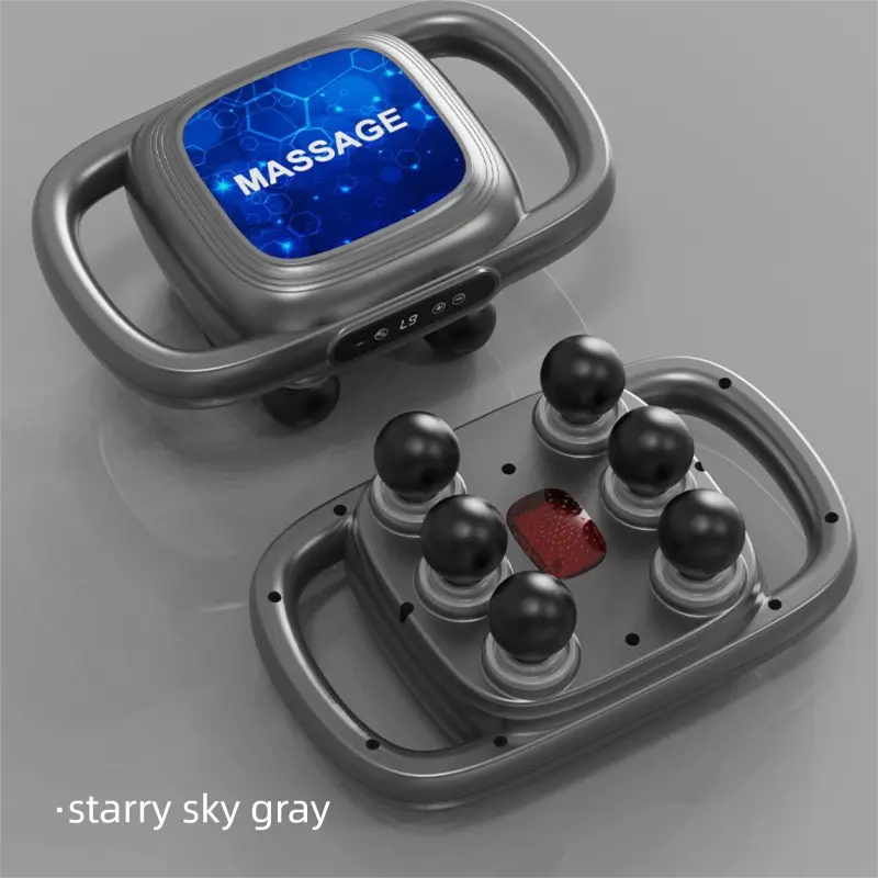 6-Head Deep Tissue Percussion Massager - Cordless Electric Muscle Gun with Red Light Therapy - 9 Speed Dual Handle Body Relaxer for Back & Legs - Starry Grey Wholesale Hub